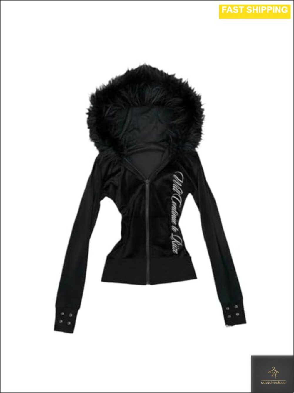 Faux Fur Hood Zip Up Crop Hoodie Y2K Winter Coat
